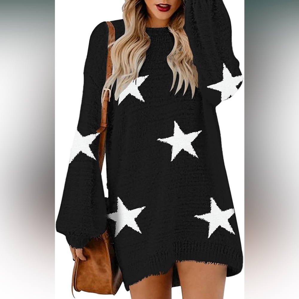 Star print oversized sweater dress